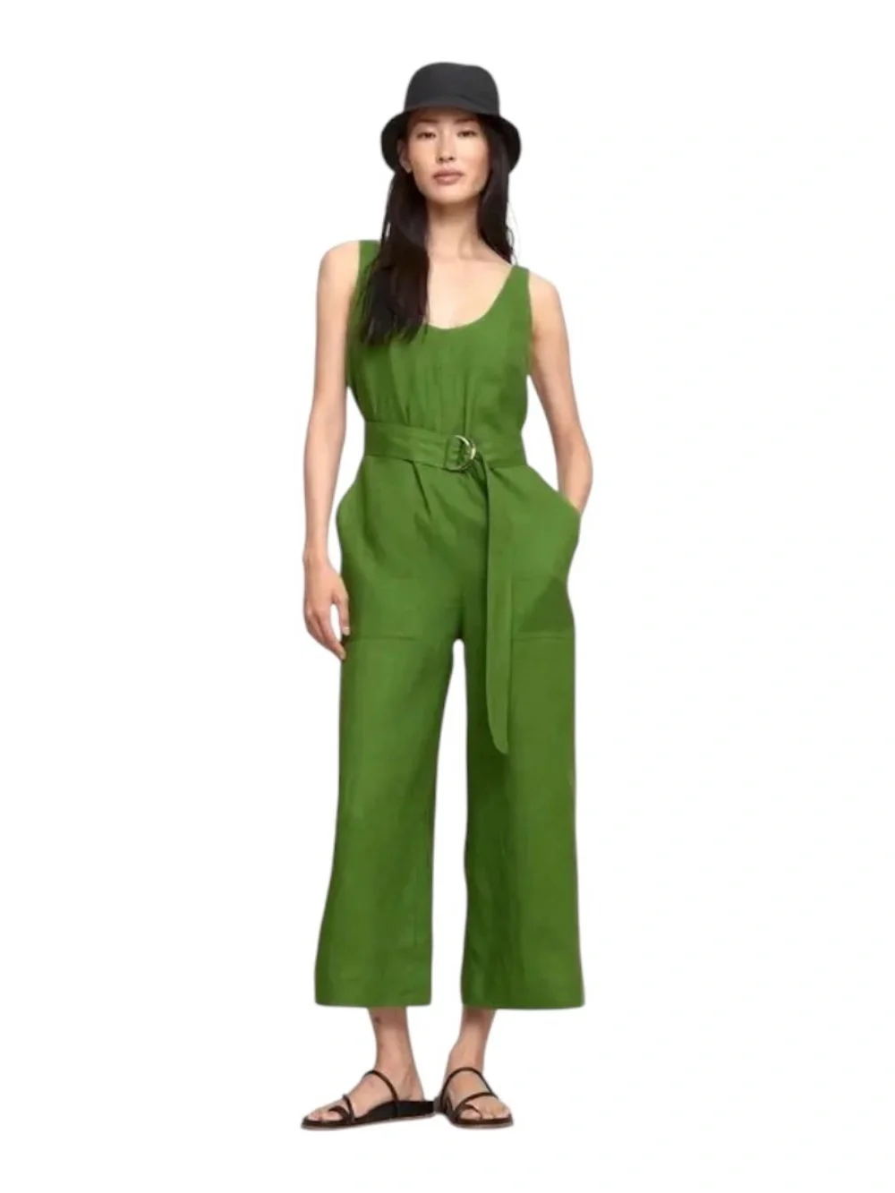Banana Republic 100% European Linen Wide Leg Jumpsuit Green NWT Sz 6